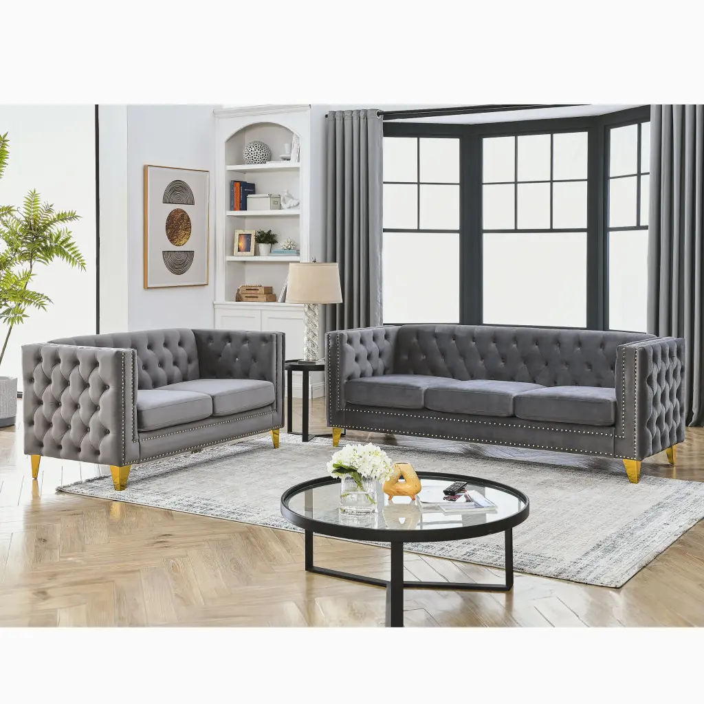 3 Seater 2 Seater Combination Sofa Grey Velvet Gray Foam welike furniture