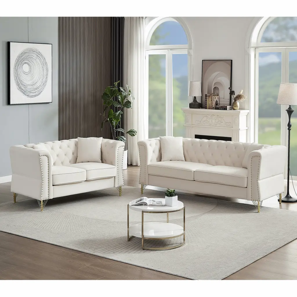 3 Seater 2 Seater Combination Sofa Tufted Couch Rolled Arms And Fabric welike furniture