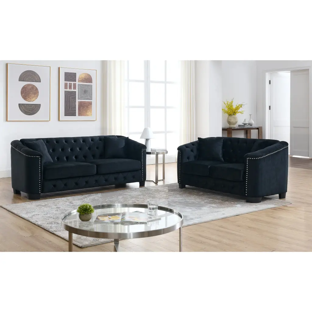 3 Seater 2 Seater Combination Sofa Velvet Black Black Foam 5 Piece Sectional welike furniture