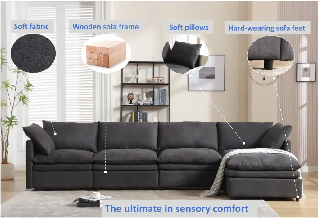 Modern U Influenced Sectional Sofa 5 Seat Upholstered Sofa Home Decor wf-furniture