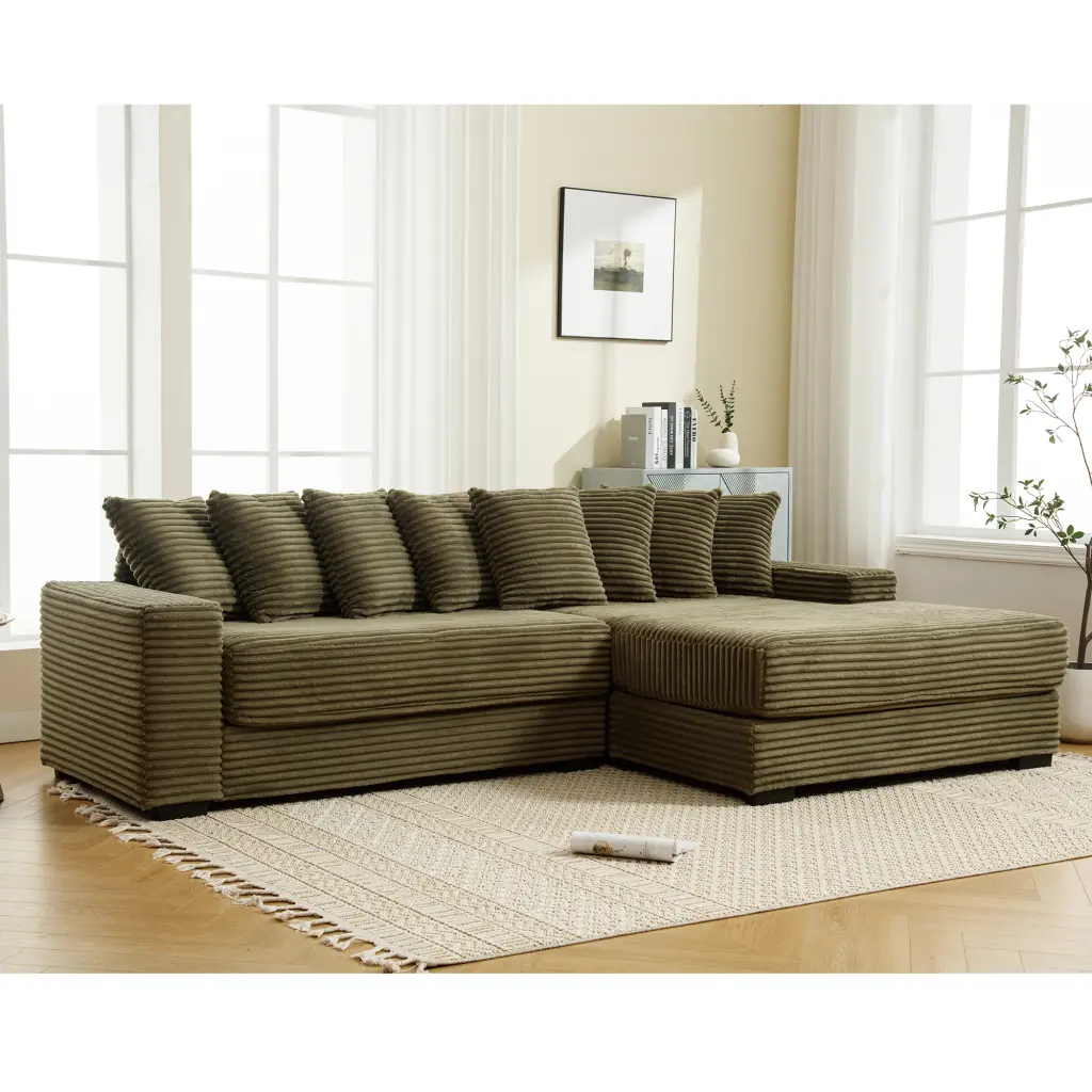 Oversized L Shaped Corduroy Right Chaise Two Piece Couches wf-furniture