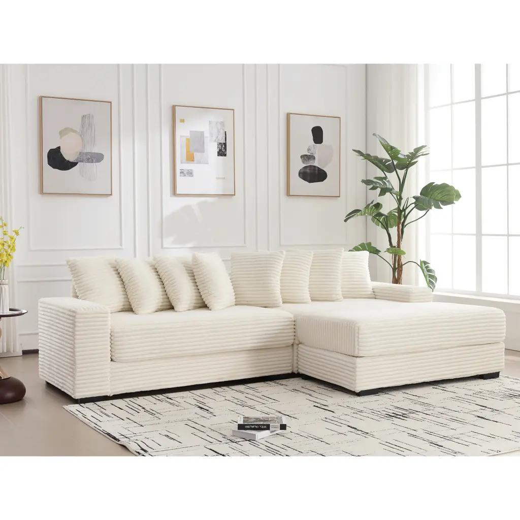 Oversized Two Piece L-Shaped Corduroy Couches Right Chaise Sofa wf-furniture