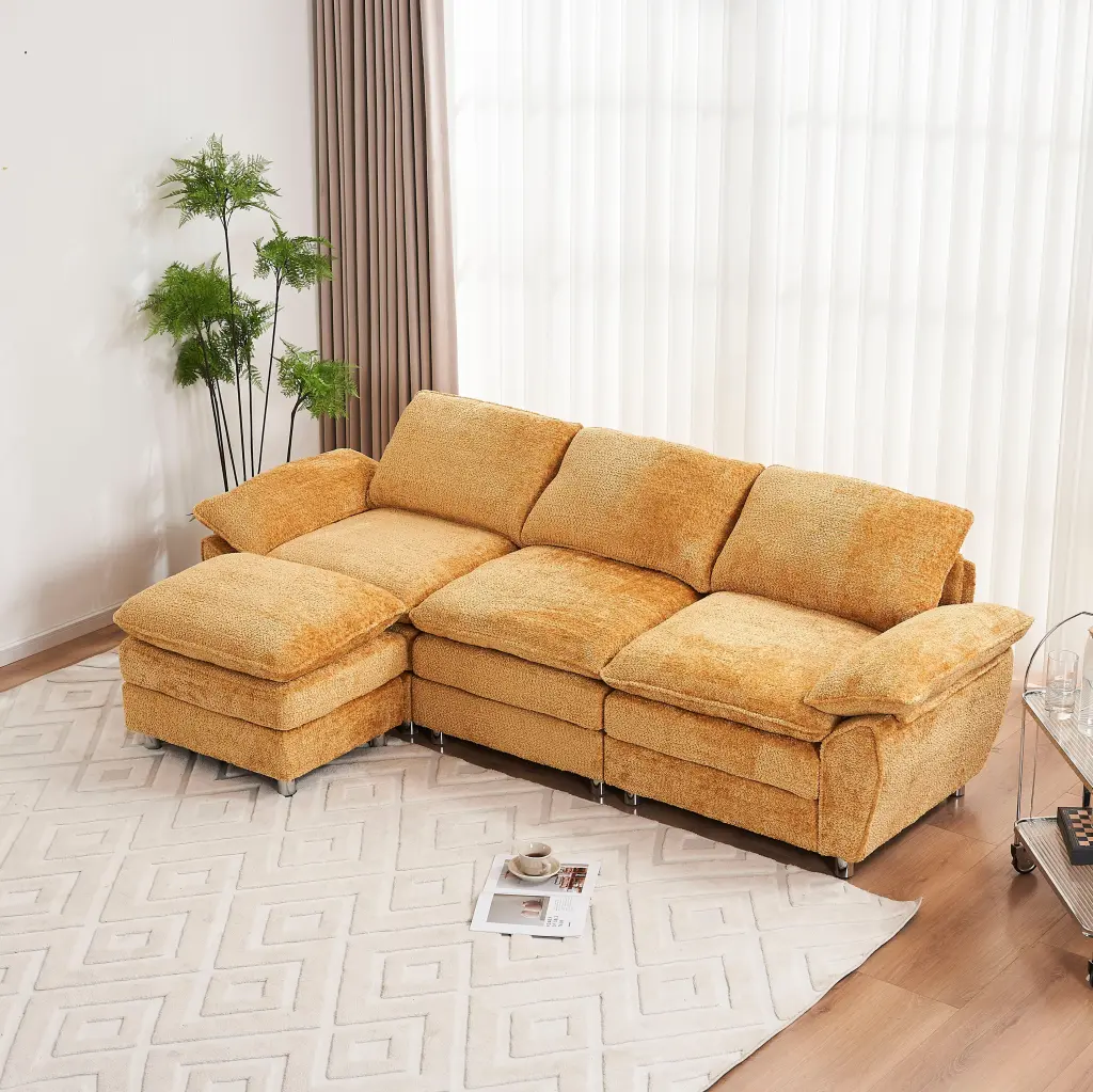 Modern Deep 3 Seat Sofa Couch Ottoman Polyester Sofa Sleeper Living Room xsj-furniture
