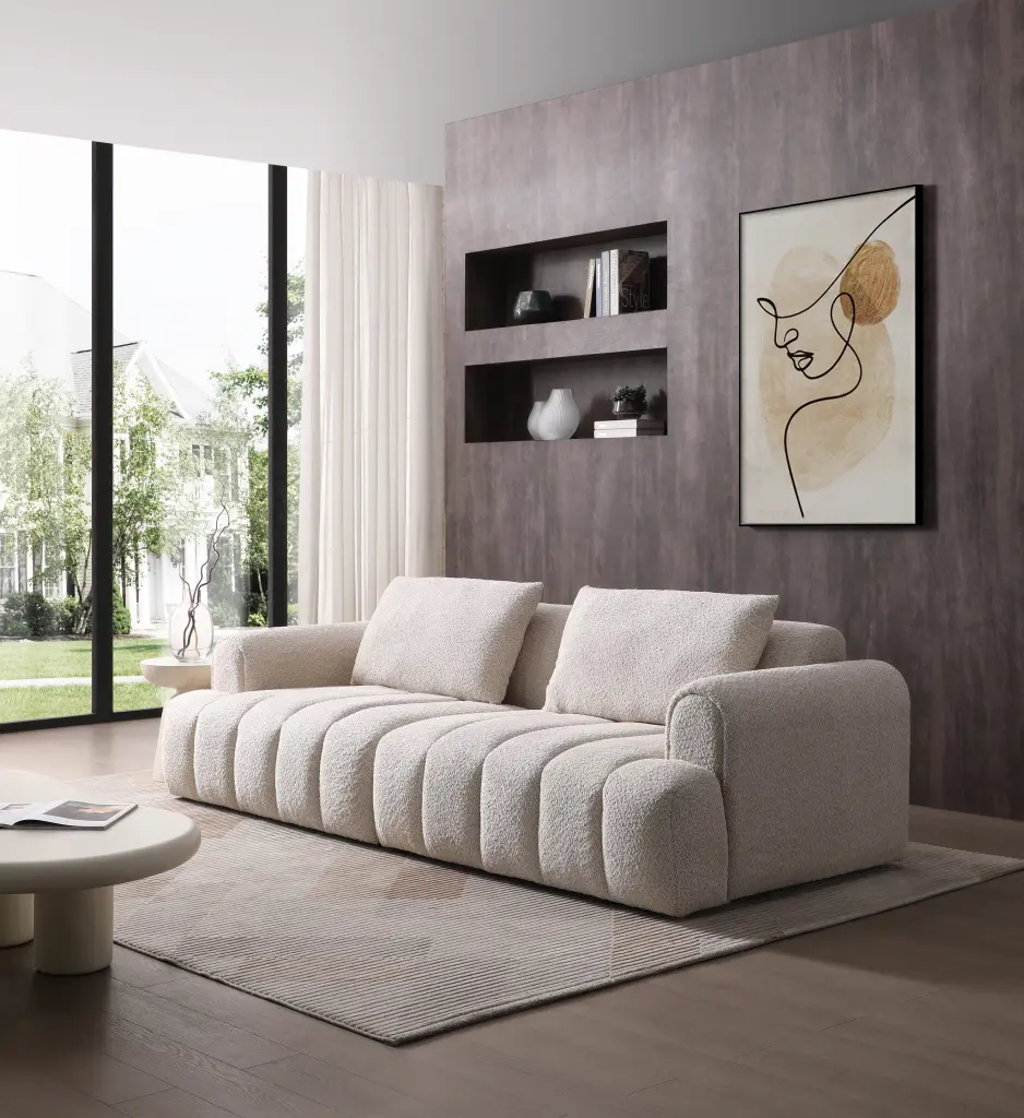 2 Pcs Modern 4 Seater Sectional Sofa Granular Fleece Velvet Upholstery yxhome