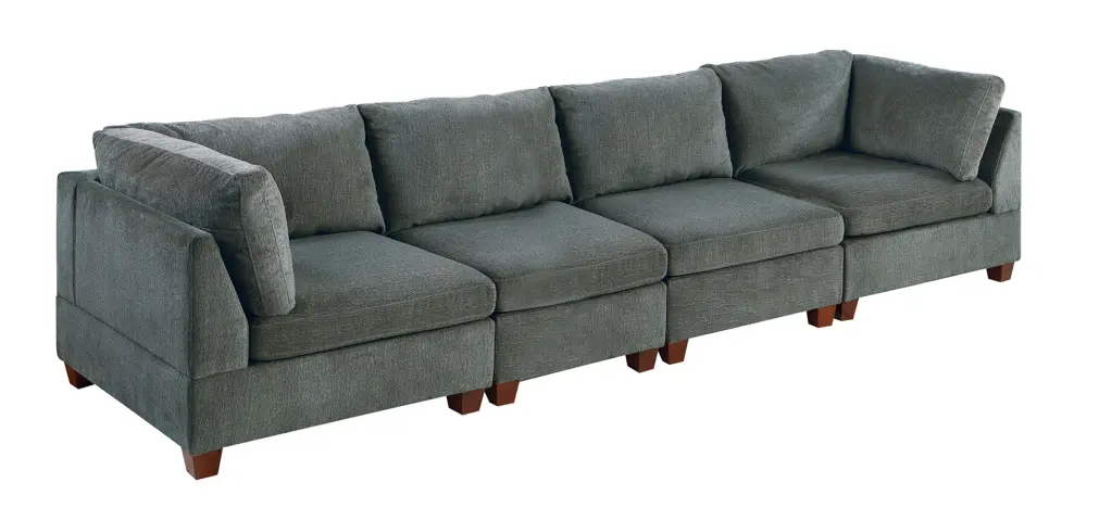 Modular Set 4 Piece Gray Chenille Stylish Living Room Furniture poundex