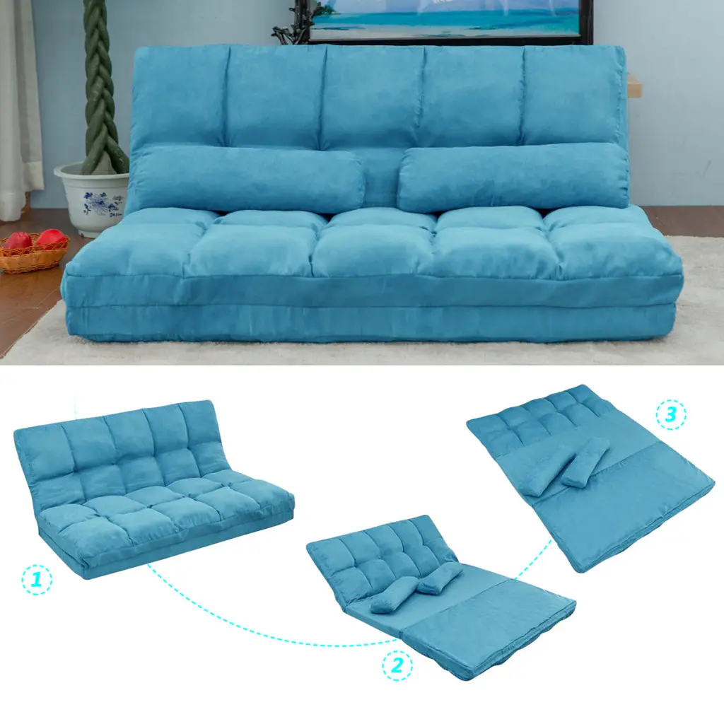 Double Chaise Lounge Sofa Floor Couch And Sofa Two Pillows Blue lucky furniture