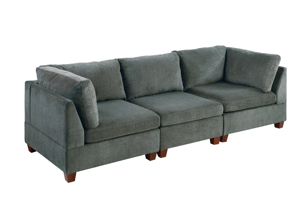 Modular 3 Piece Set Gray Chenille Living Room poundex
