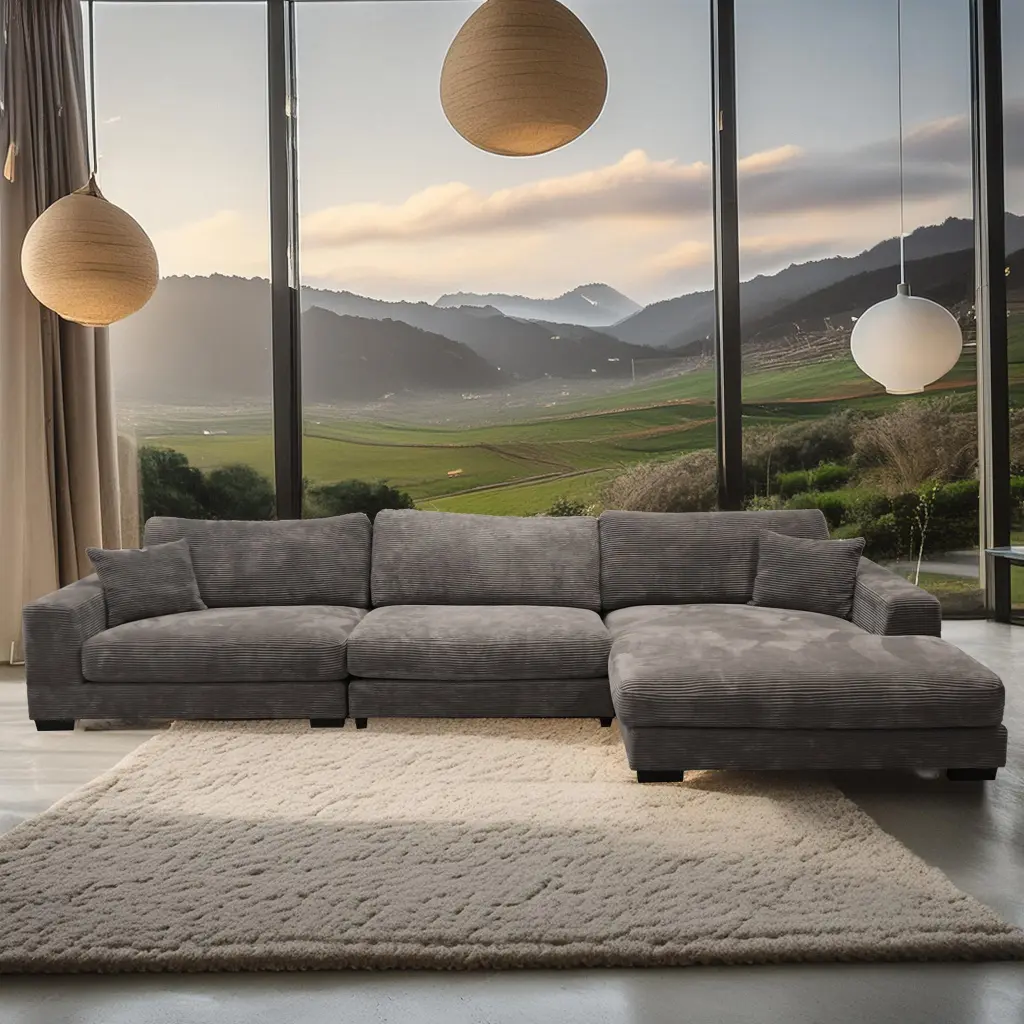Bella Grey Corduroy 3 Piece Sectional Sofa Timber Legs american homestead furniture