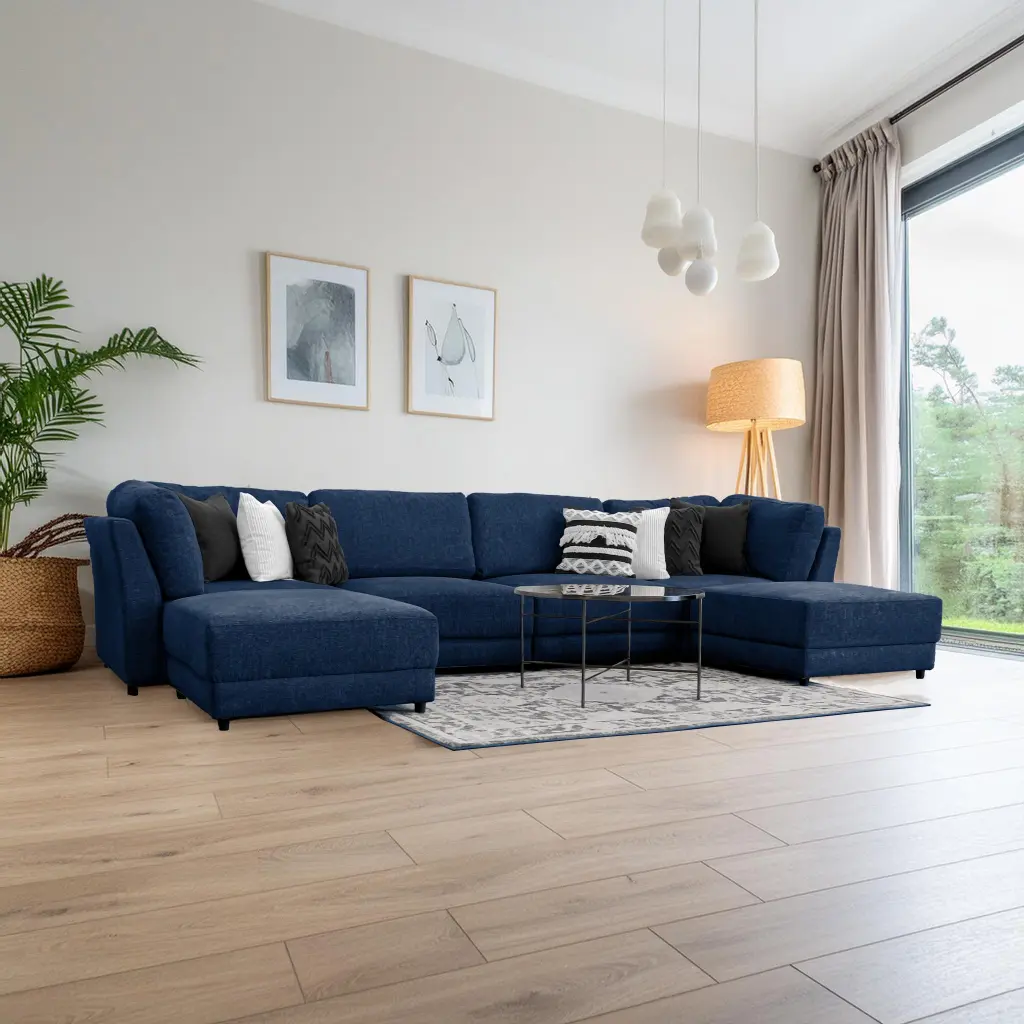 Summit Navy Modular Sectional 6 Seat Configuration Navy Timber Polyester Sofa american homestead furniture