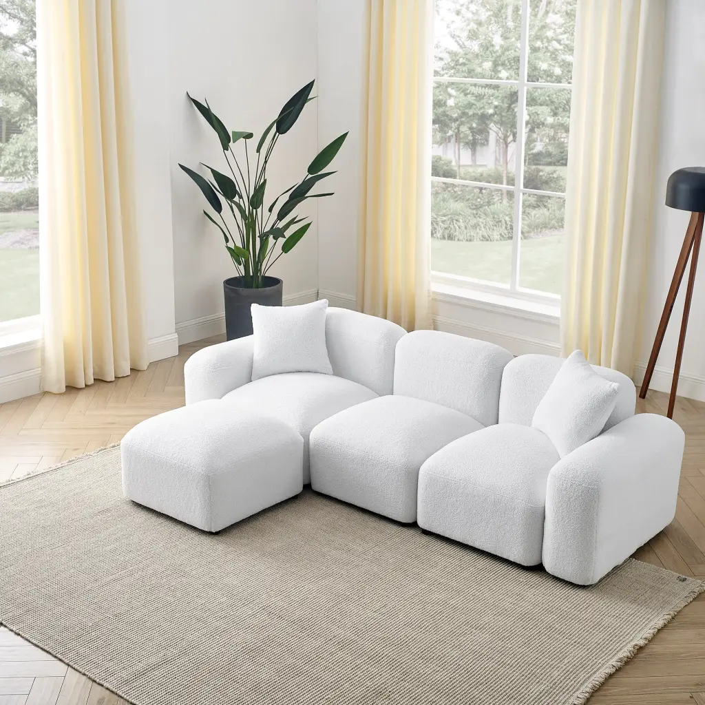 L Influence Modular Sectional Sofa DIY Combination Teddy Fabric White chuangyuan smart home