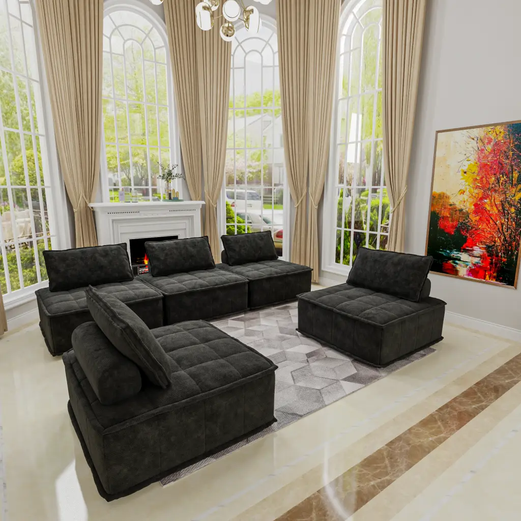 Premium Chenille Modular Sofa Hidden Legs And Adjustable Cushions factoryx