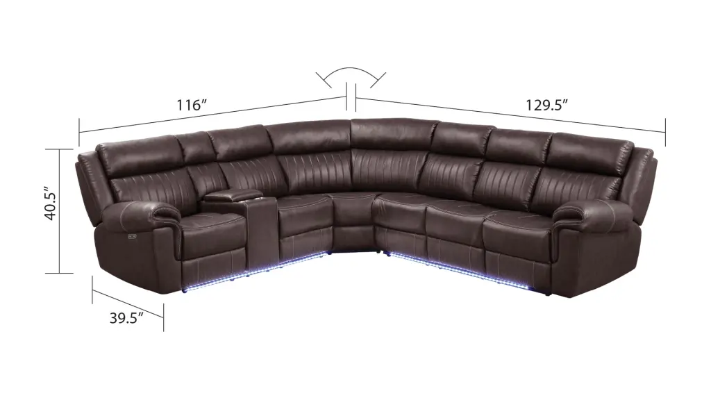 Modern Style Recliner Sectional Sofa Brown Faux Leather Wood Frame galaxy home furnishings