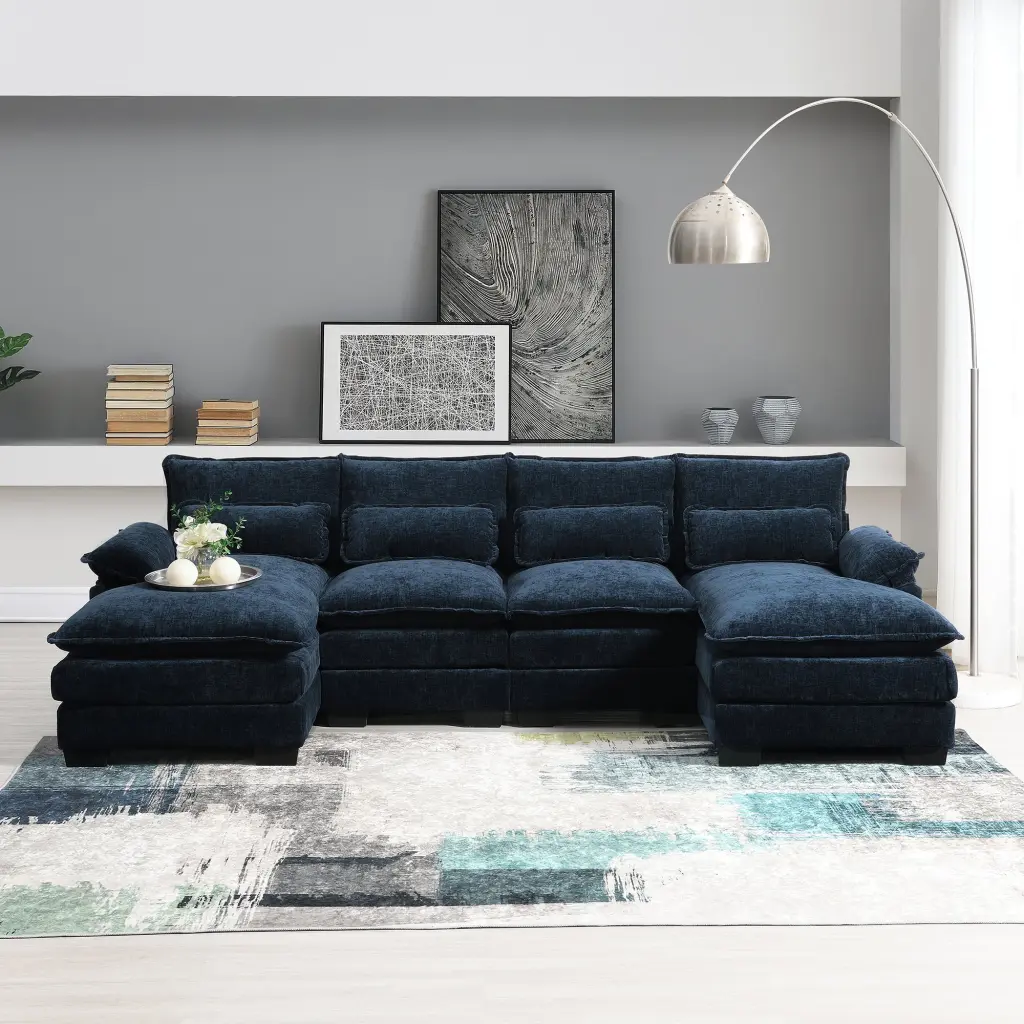 110x55 Modern U Shaped Sectional Sofa Waist Pillows 6 Seat Upholstered gt