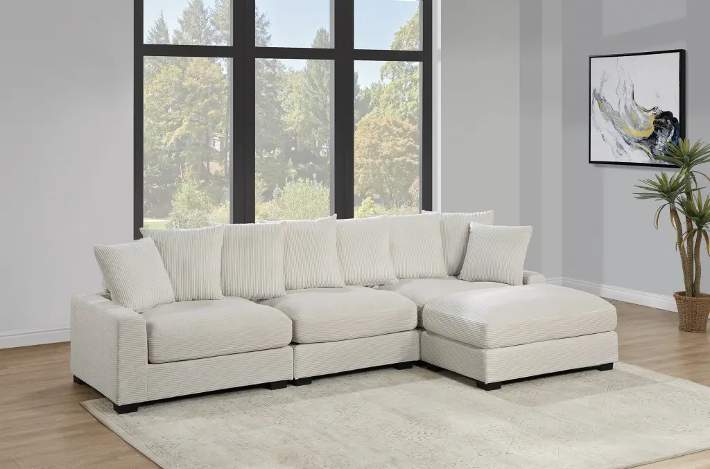 Contemporary Beige 4 Piece Modular Sectional Set Corduroy Couch kanepe
