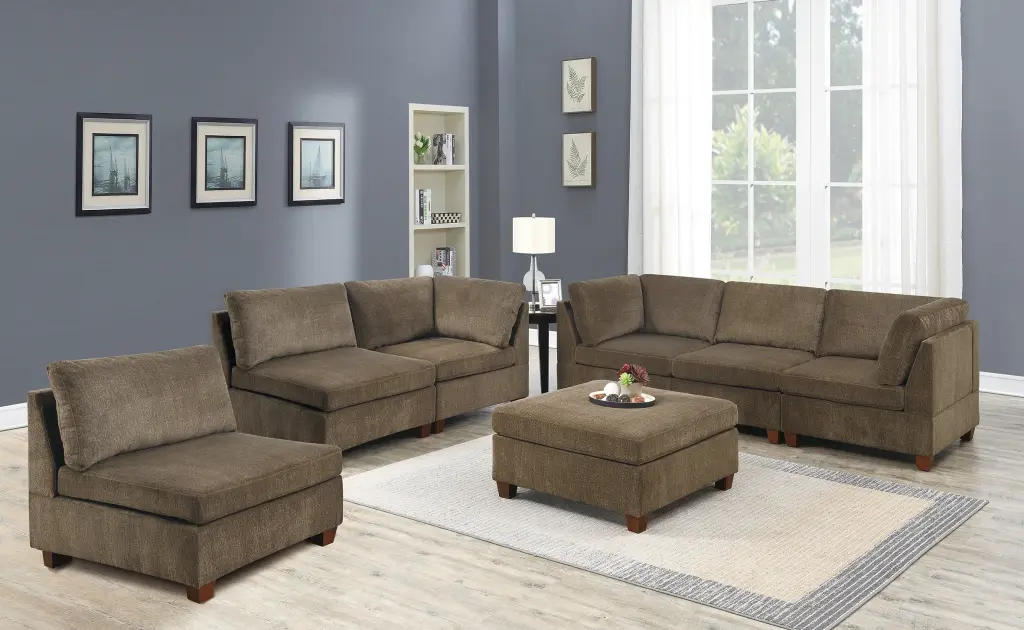 Living Room Furniture Tan Chenille Modular Sectional 7Pc Set Sofa kanepe