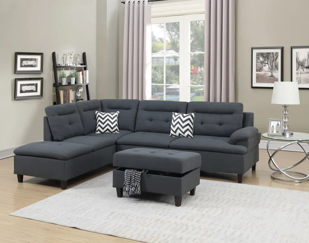 Living Room Home Decor Charcoal Cushion Sectional Ottoman Linen Like Fabric kanepe