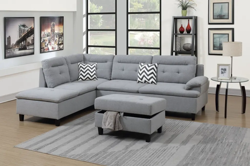 Living Room Home Decor Grey Cushion Sectional Ottoman Linen Like Fabric kanepe