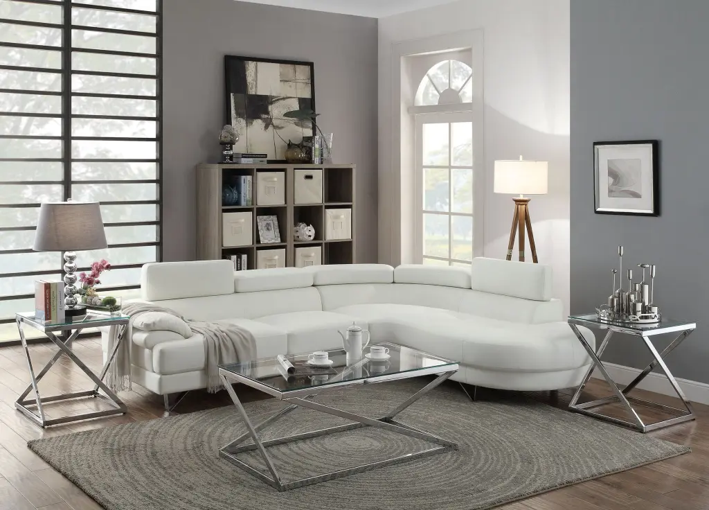 Living Room Home Decor Sectional Sofa 2Pc Set White Faux Hide Flip Design kanepe
