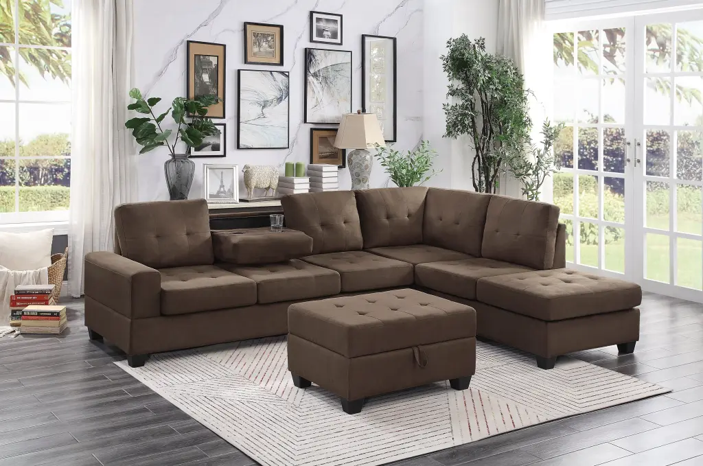 Modern Living Room 3 Piece Sectional Reversible Sofa Chaise Storage Ottoman kanepe
