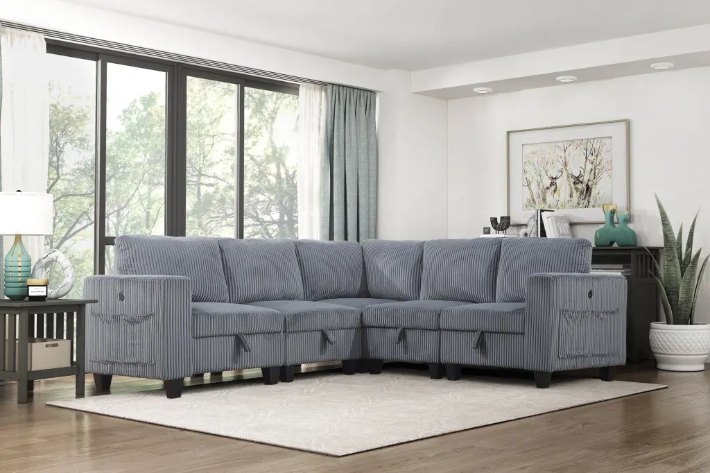 5 Piece Modular Sectional Storage Seats and Charging Ports kanepe