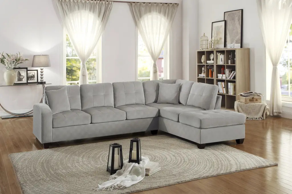 2 Piece Reversible Sectional Chaise Tufted Detail Taupe Microfiber Sofa kanepe