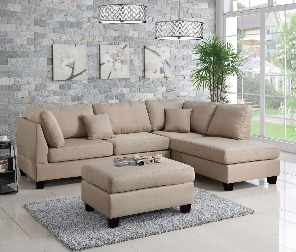 Sand Hue 3 Piece Sectional Living Room Reversible Chaise Sofa kanepe