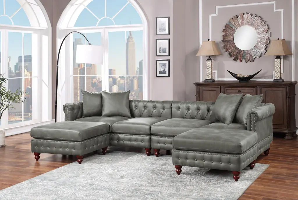 Slate Gray 4 Piece Sectional Set 2 Reversible Loveseat Chaise and 2 Ottomans kanepe