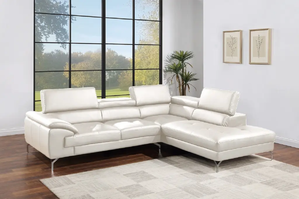 White Hue Sectional Couch 2Pc Set Faux Leather Living Room Sofa kanepe