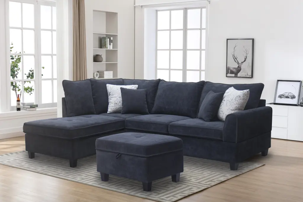 Harmony 99.5 Inch Black Sectional Sofa Left Facing Chaise lilola home