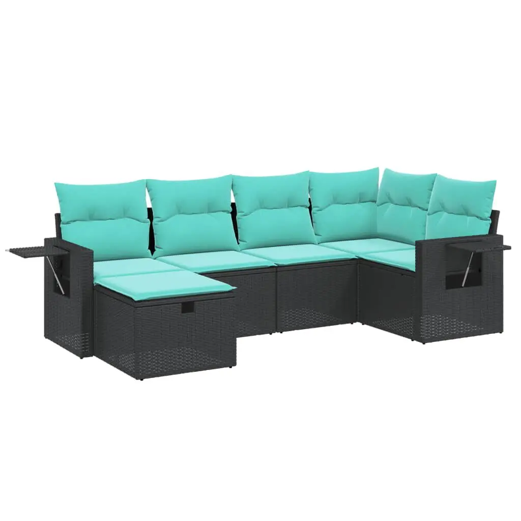 6 Piece Patio Sofa Set Cushions Black Poly Rattan Outdoor Furniture