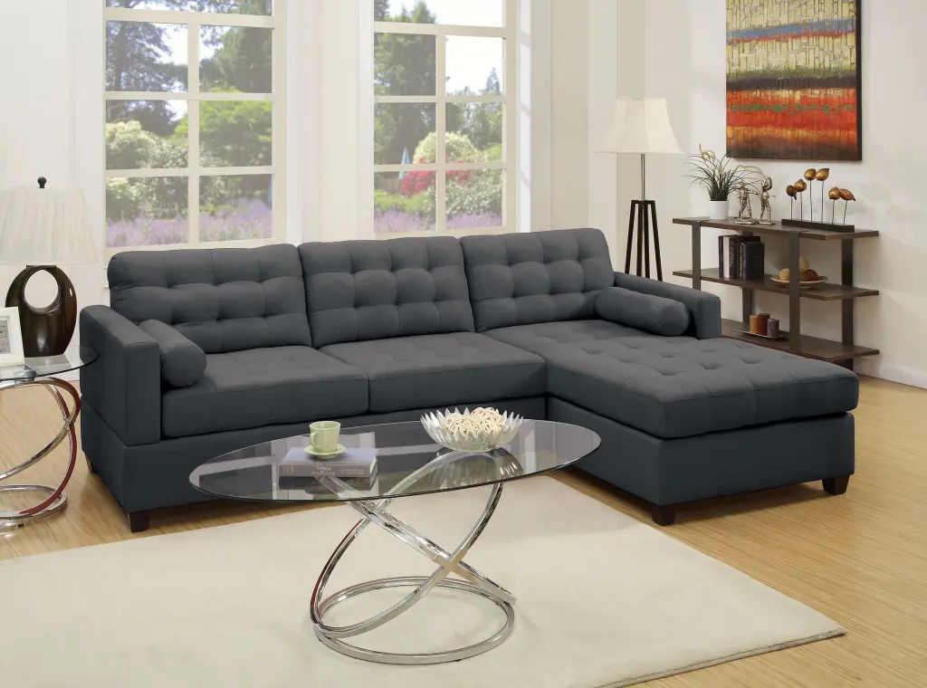 2 Piece Sec Sofa Slate Black Dark Gray Material Modern Living Room Sectional poundex