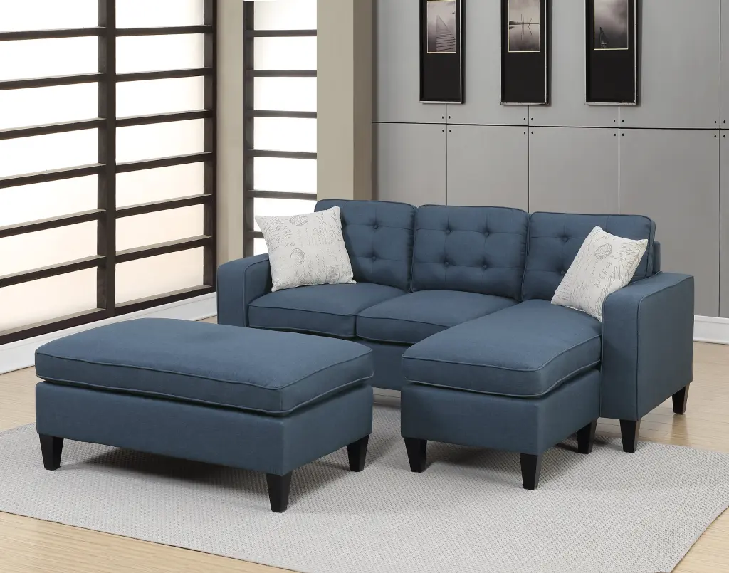 Sectional Sofa Set Navy Blue Upholstered Living Room Furniture poundex