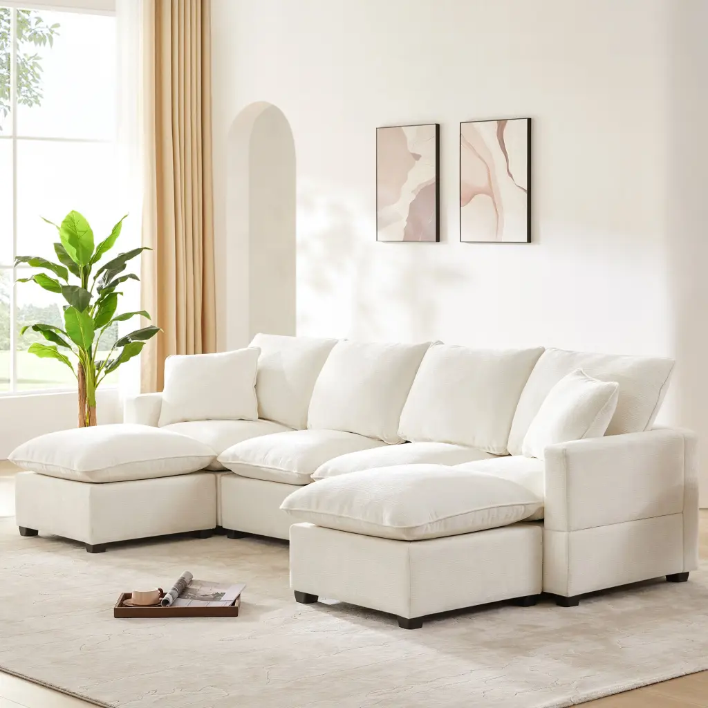 110 x 57 Inch Modern U-Shaped Modular Sofa 6 Seat Chenille Sectional Couch rnb