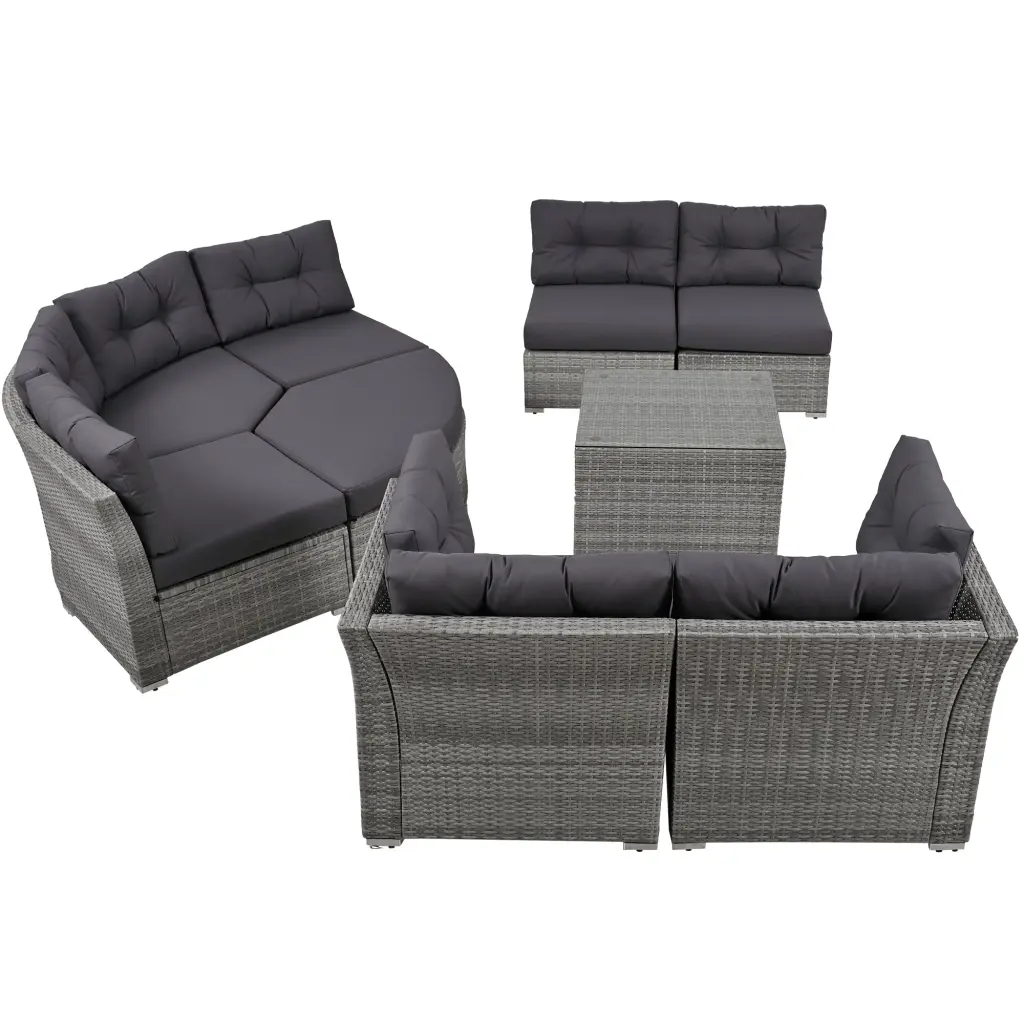Patio Daybed Rattan Sectional Furniture Set, Outdoor Lounge Sofa Cushions rnb