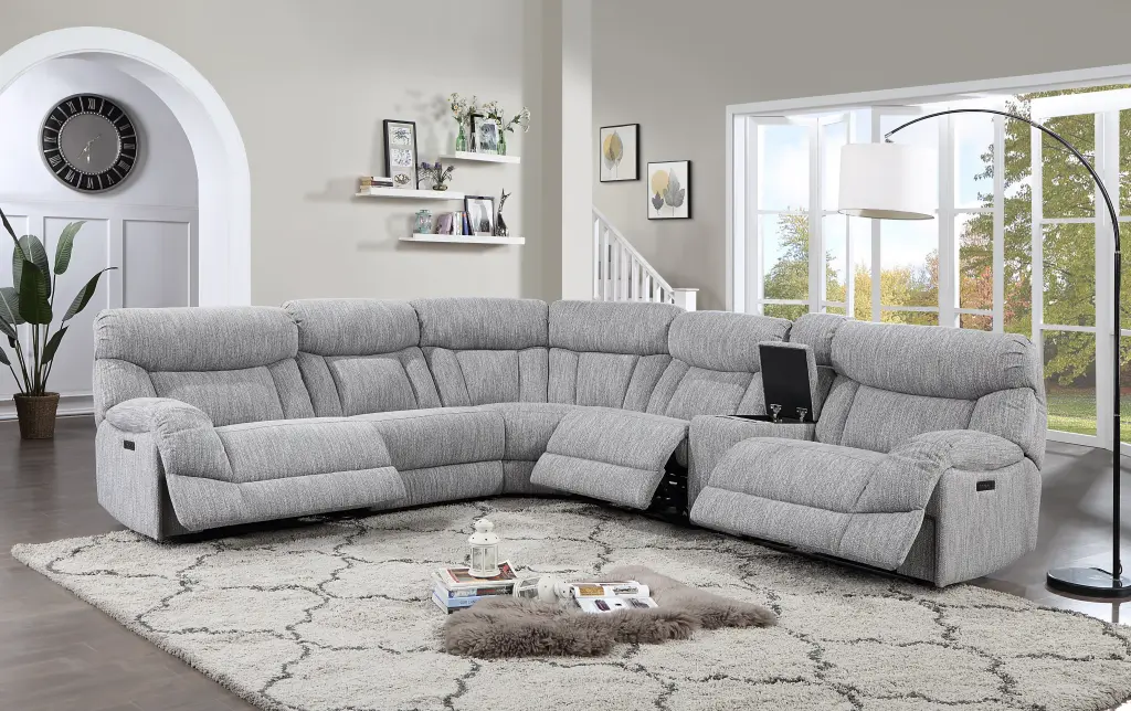 Park City 5 Piece Sectional Pearl Shiny Metal Frame and White Material steve silver furniture