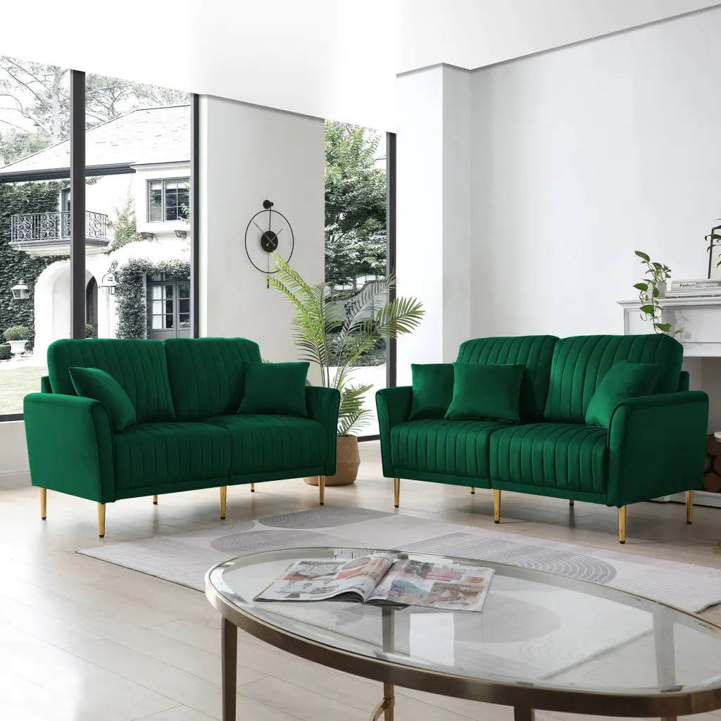 Green Velvet Couch and Sofa Set Living Room - 2 Piece Modern 2 Seater Sectional ui furniture