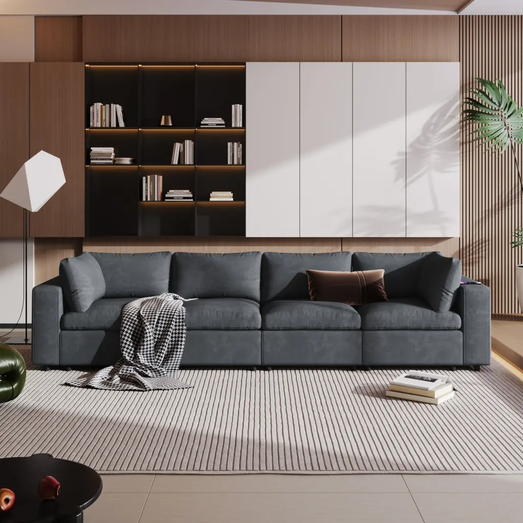 Upholstered Modular Sofa Storage Space USB Charge Ports Wireless Charging u_style
