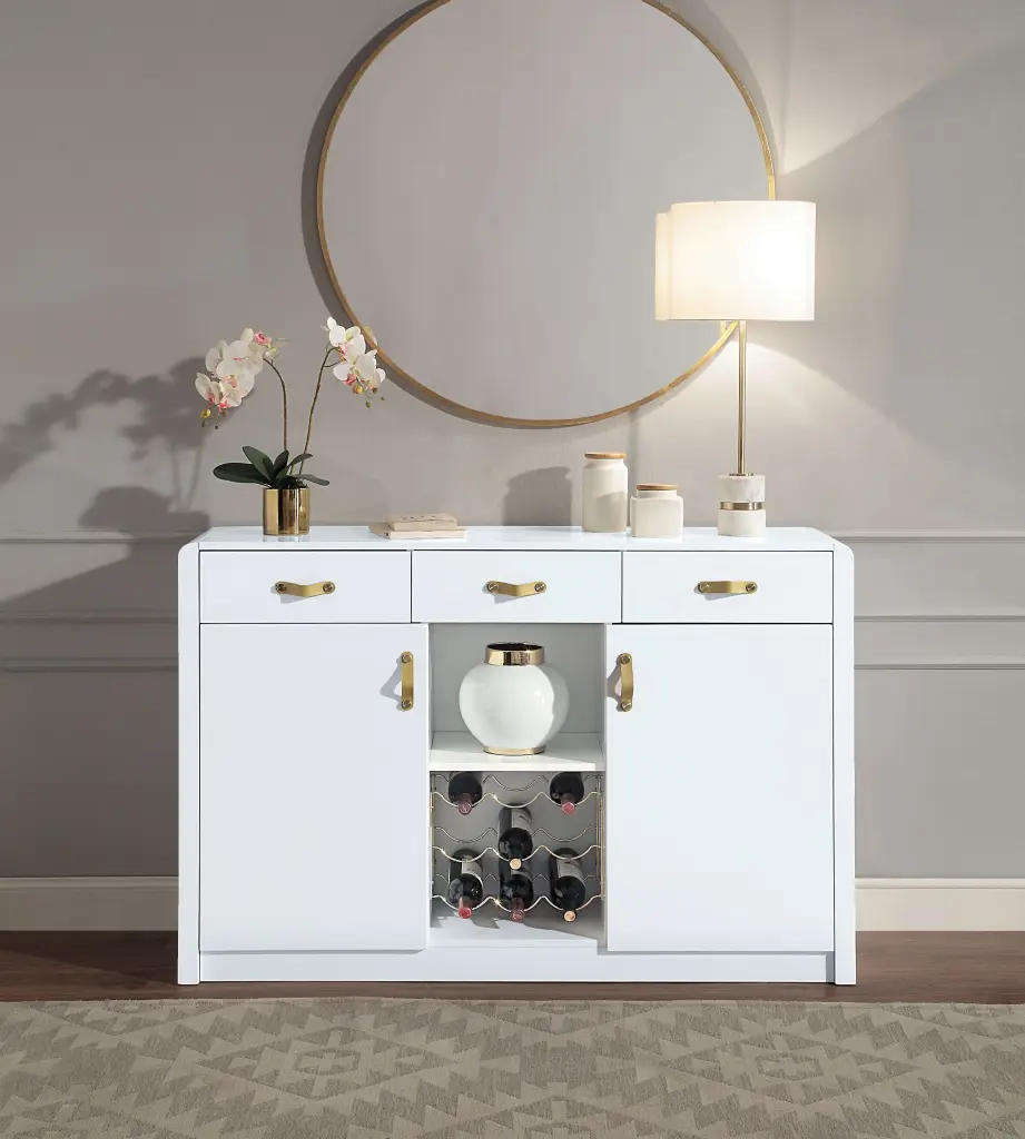 Paxley Server White High Gloss Finish MDF Storage Cabinet Dn01612 acme onsite store