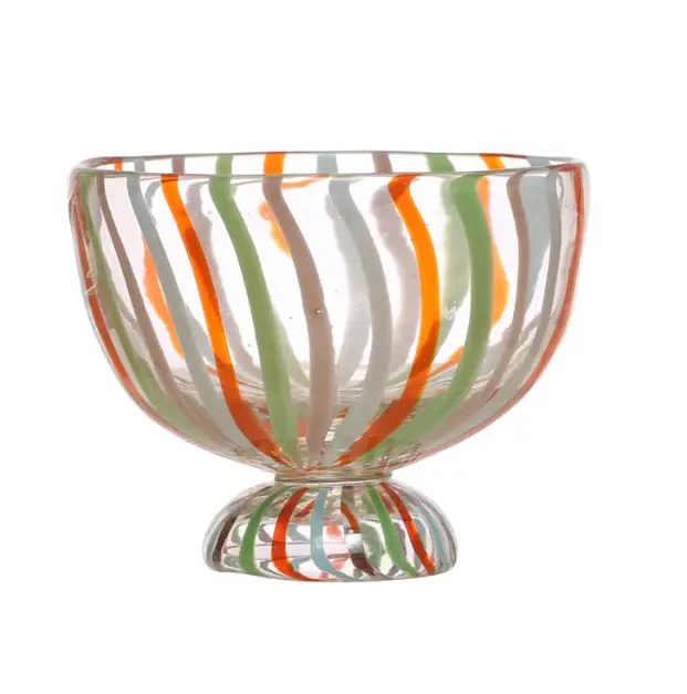 Hand-Painted Lined Glass Footed Bowl