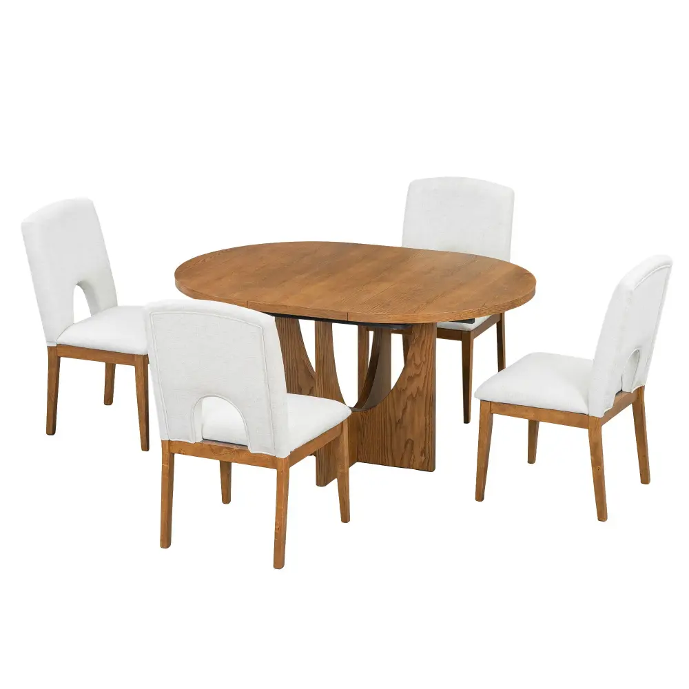 Topmax - 5 Piece Modern Extendable Round Dining Table Set Removable Leaf Modest Places