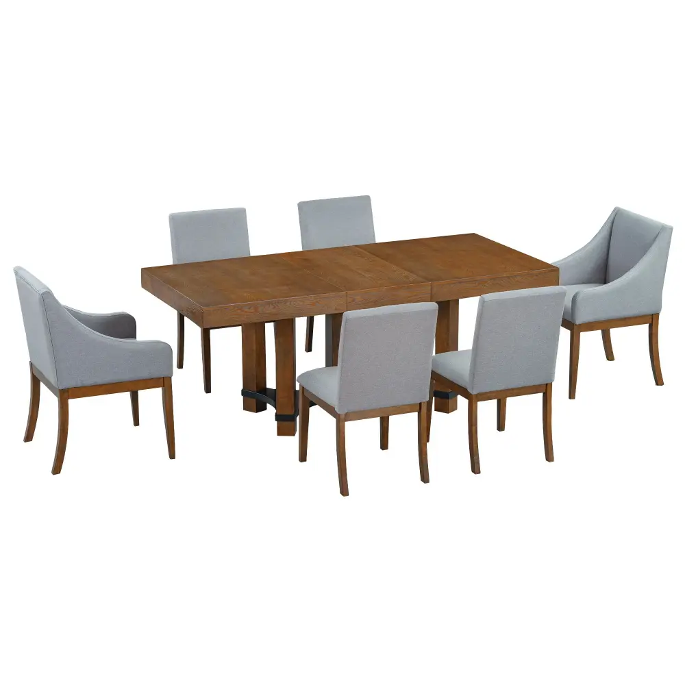 Topmax - 7 Piece Rustic Extendable Dining Table Set Take-apart Leaf, 2 Arm Chairs And 4 Armless Chairs