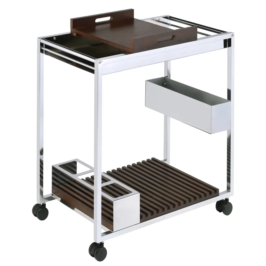 Chrome and Brown Serving Cart Stemware Shelf Dining Room furniture max