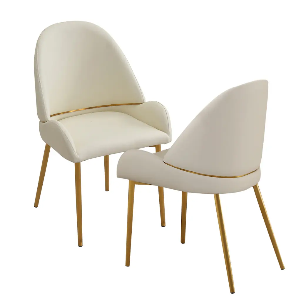 Dining Chair Set 2 PU Leather Beige Hue Metal Legs Modern Kitchen Chairs montary