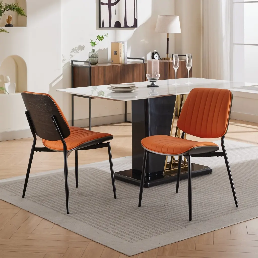 Dining Chairs Set 2 Mid Century Modern Retro Faux Leather Chairs Wood Legs a-a furniture