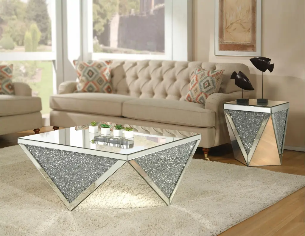 Acme Noralie Mirrored Faux Diamonds Coffee Table Set 2 End Tables 82770-3pcs