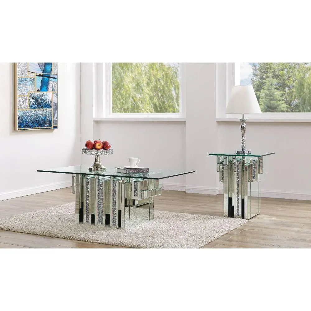 Acme Noralie Mirrored Faux Diamonds Coffee Table Set 2 End Tables 88000-3pcs