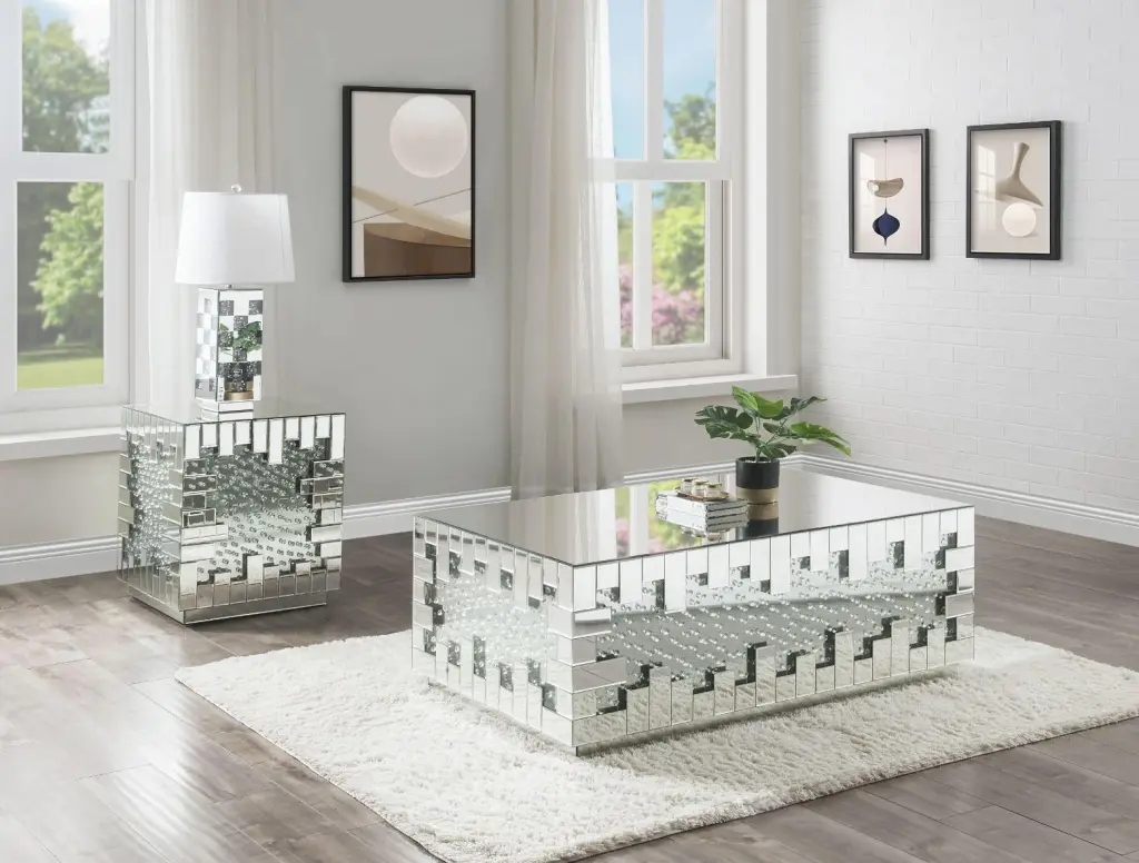 Acme Nysa Contemporary Mirrored Coffee Table Set 2 End Tables 88045-3pcs