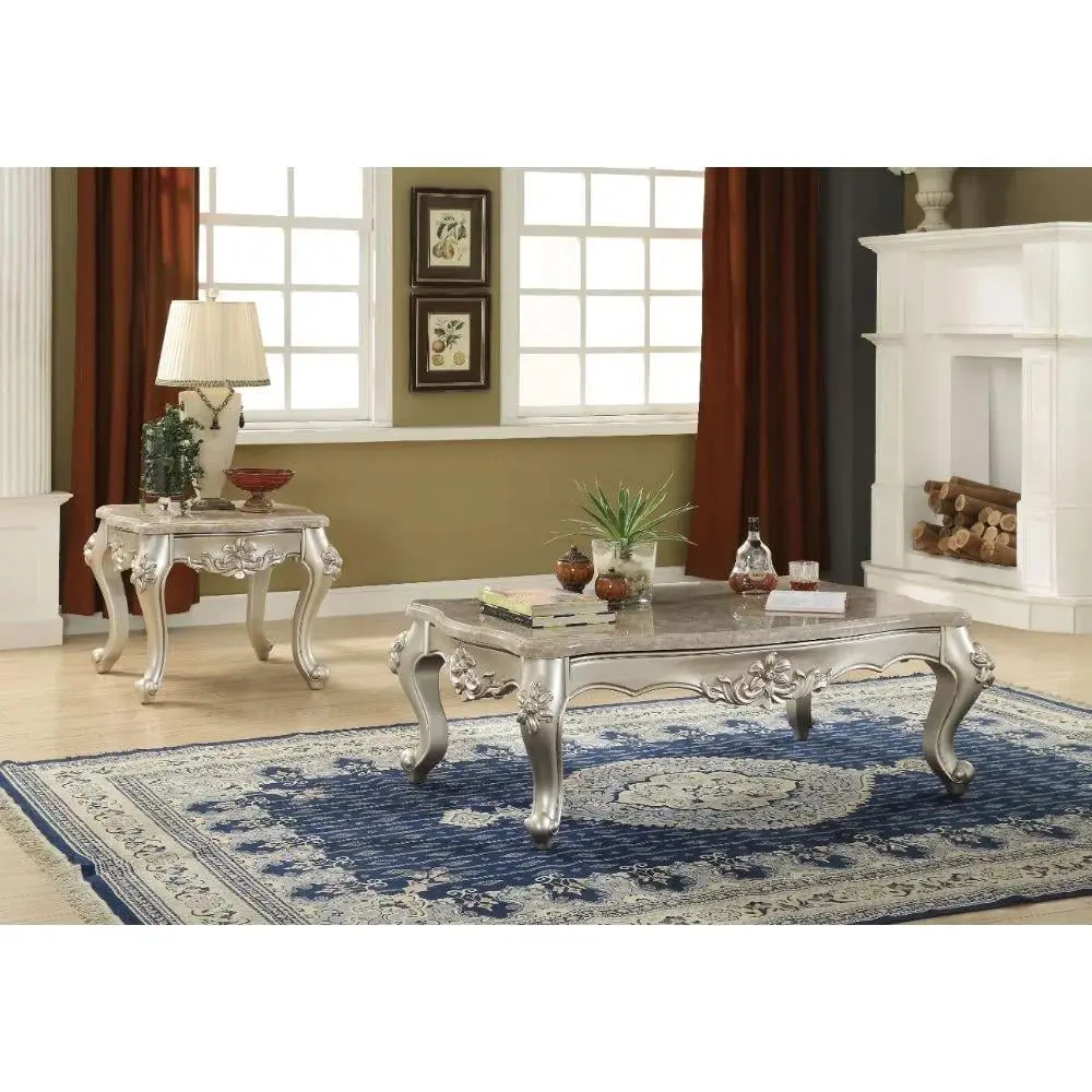 Beige Marble Champagne Coffee Table Set 2 End Tables Acme Bently 81665-3pcs