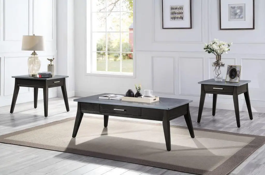 Blue Marble Brown Coffee Table Set 2 End Tables Acme Zemocryss LV00608-3pcs