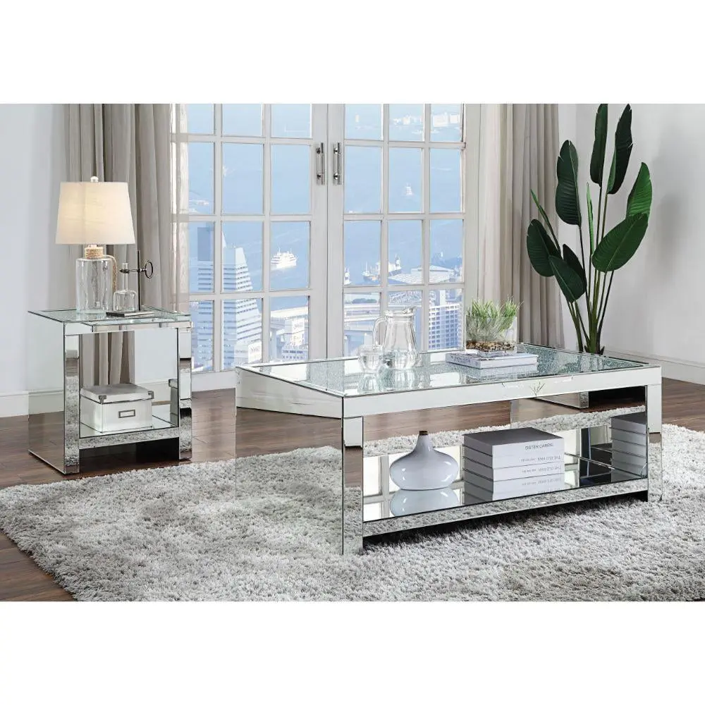 Contemporary Mirrored Coffee Table Set 2 End Tables Acme Malish 83580-3pcs